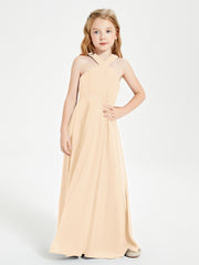 Grecian Neckline Long Dresses for Junior Bridesmaids Peach