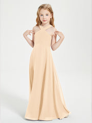 Grecian Neckline Long Dresses for Junior Bridesmaids Peach