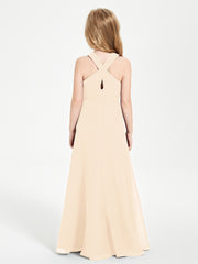 Grecian Neckline Long Dresses for Junior Bridesmaids Peach