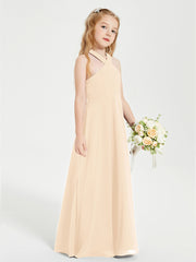 Grecian Neckline Long Dresses for Junior Bridesmaids Peach