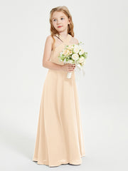 Grecian Neckline Long Dresses for Junior Bridesmaids Peach