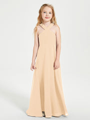 Grecian Neckline Long Dresses for Junior Bridesmaids Peach