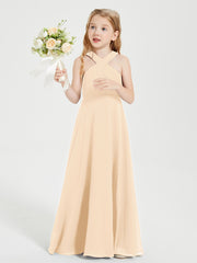 Grecian Neckline Long Dresses for Junior Bridesmaids Peach