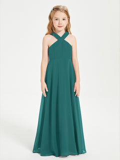 Grecian Neckline Long Dresses for Junior Bridesmaids Peacock