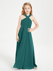 Grecian Neckline Long Dresses for Junior Bridesmaids Peacock