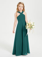 Grecian Neckline Long Dresses for Junior Bridesmaids Peacock