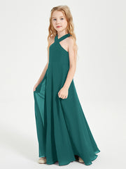 Grecian Neckline Long Dresses for Junior Bridesmaids Peacock