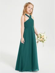Grecian Neckline Long Dresses for Junior Bridesmaids Peacock