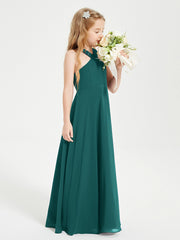 Grecian Neckline Long Dresses for Junior Bridesmaids Peacock