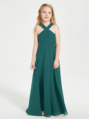 Grecian Neckline Long Dresses for Junior Bridesmaids Peacock