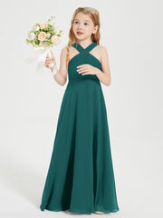Grecian Neckline Long Dresses for Junior Bridesmaids Peacock