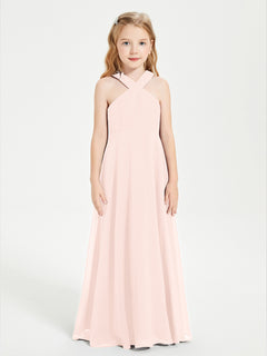 Grecian Neckline Long Dresses for Junior Bridesmaids Pearl Pink