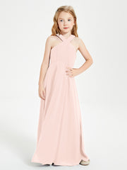 Grecian Neckline Long Dresses for Junior Bridesmaids Pearl Pink