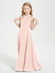 Grecian Neckline Long Dresses for Junior Bridesmaids Pearl Pink