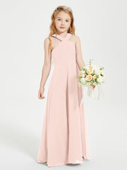 Grecian Neckline Long Dresses for Junior Bridesmaids Pearl Pink