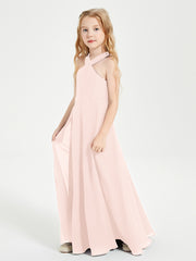 Grecian Neckline Long Dresses for Junior Bridesmaids Pearl Pink
