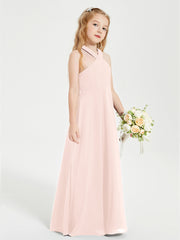 Grecian Neckline Long Dresses for Junior Bridesmaids Pearl Pink