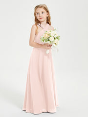 Grecian Neckline Long Dresses for Junior Bridesmaids Pearl Pink