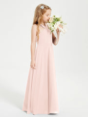 Grecian Neckline Long Dresses for Junior Bridesmaids Pearl Pink