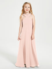 Grecian Neckline Long Dresses for Junior Bridesmaids Pearl Pink
