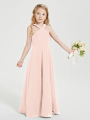 Grecian Neckline Long Dresses for Junior Bridesmaids Pearl Pink