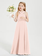 Grecian Neckline Long Dresses for Junior Bridesmaids Pearl Pink