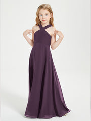 Grecian Neckline Long Dresses for Junior Bridesmaids Plum