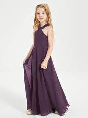 Grecian Neckline Long Dresses for Junior Bridesmaids Plum