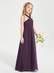 Grecian Neckline Long Dresses for Junior Bridesmaids Plum