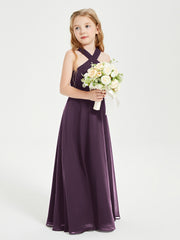 Grecian Neckline Long Dresses for Junior Bridesmaids Plum