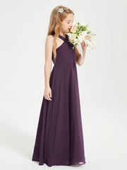 Grecian Neckline Long Dresses for Junior Bridesmaids Plum