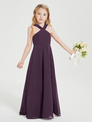 Grecian Neckline Long Dresses for Junior Bridesmaids Plum