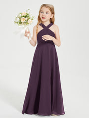 Grecian Neckline Long Dresses for Junior Bridesmaids Plum