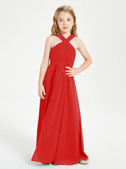 Grecian Neckline Long Dresses for Junior Bridesmaids Red