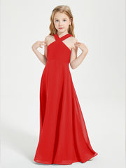 Grecian Neckline Long Dresses for Junior Bridesmaids Red