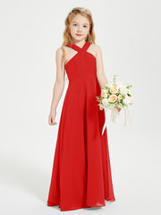 Grecian Neckline Long Dresses for Junior Bridesmaids Red