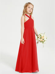 Grecian Neckline Long Dresses for Junior Bridesmaids Red