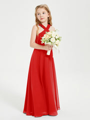 Grecian Neckline Long Dresses for Junior Bridesmaids Red