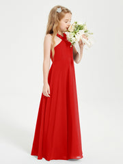 Grecian Neckline Long Dresses for Junior Bridesmaids Red