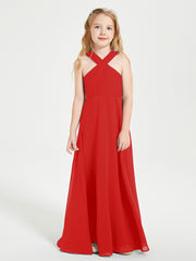 Grecian Neckline Long Dresses for Junior Bridesmaids Red