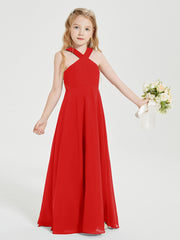 Grecian Neckline Long Dresses for Junior Bridesmaids Red