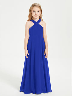 Grecian Neckline Long Dresses for Junior Bridesmaids Royal Blue