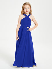 Grecian Neckline Long Dresses for Junior Bridesmaids Royal Blue