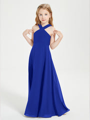 Grecian Neckline Long Dresses for Junior Bridesmaids Royal Blue