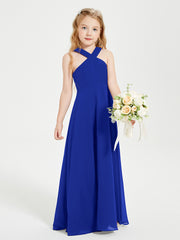 Grecian Neckline Long Dresses for Junior Bridesmaids Royal Blue