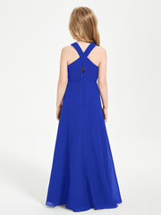 Grecian Neckline Long Dresses for Junior Bridesmaids Royal Blue