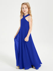 Grecian Neckline Long Dresses for Junior Bridesmaids Royal Blue