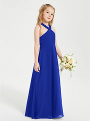 Grecian Neckline Long Dresses for Junior Bridesmaids Royal Blue