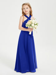 Grecian Neckline Long Dresses for Junior Bridesmaids Royal Blue