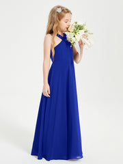 Grecian Neckline Long Dresses for Junior Bridesmaids Royal Blue